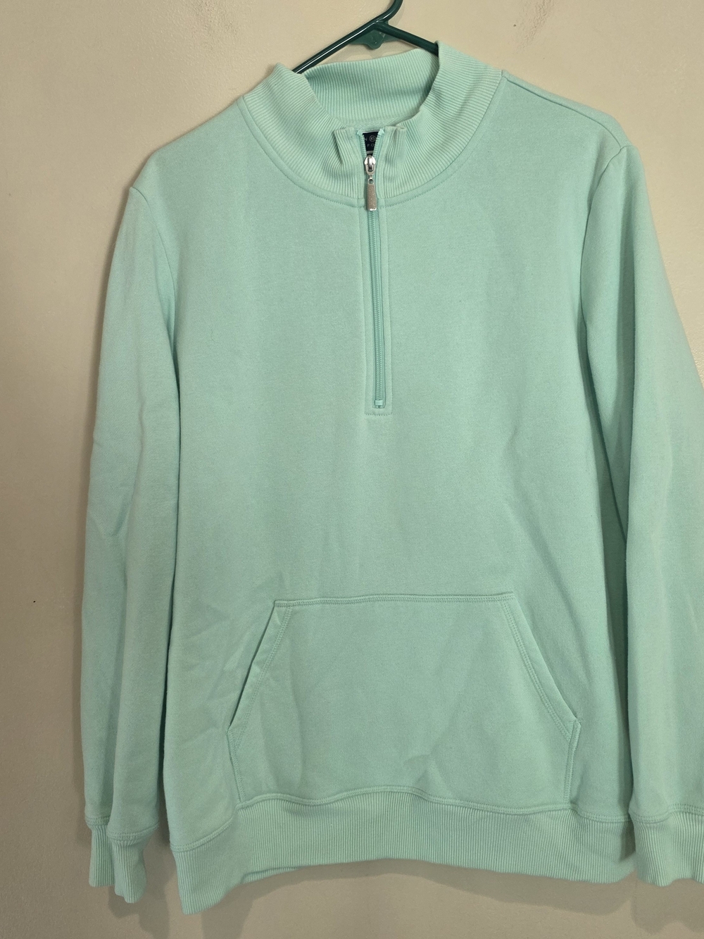 Karen Scott Sport Womens Green Fleece 1/4 Zip Mock Neck Sweatshirt XL Pockets
